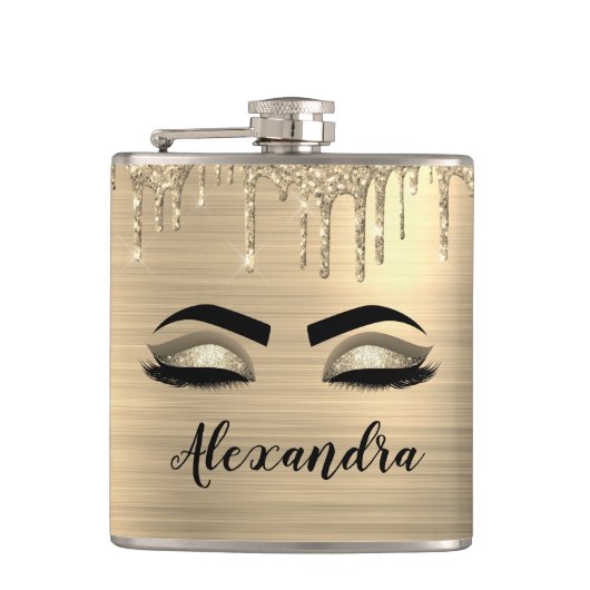 Flasques Gold Glitter Sparkle Eyelashes Monogram (Devant)