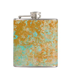 Flasques Gold & Turquoise Blue Patina Encre d'alcool Abstra