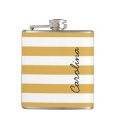 Flasques Gold White Stripes Motif Black Custom Name (Devant)