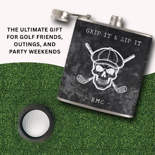 Flasques  Golf Humor Grip It Sip It Custom Initials Black