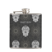 Flasques Gothic Sugar Skull and Grey Geometric Personalised (Devant)