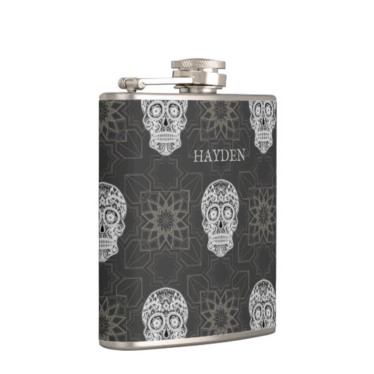 Flasques Gothic Sugar Skull and Grey Geometric Personalised (Droite)