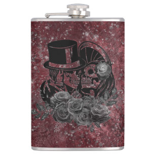 Flasques Gothique Kissing Skulls Couple Et Sang Rouge Étern