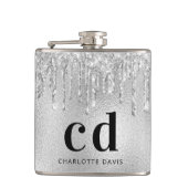 Flasques Gouttes de paillettes argentées avec monogramme no (Devant)