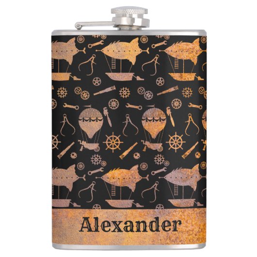 Flasques Grand Steampunk Rusty Airship Thème Personnalisé N (Devant)