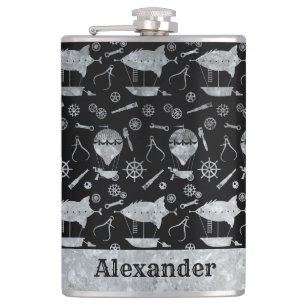 Flasques Grand Steampunk Silver Zinc Aéronef Nom personnali