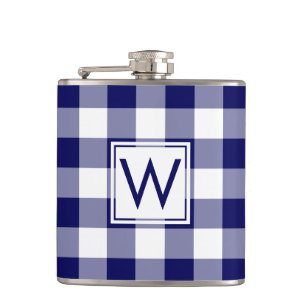 Flasques Gras Marine et blanc Plaid Motif avec Monogramme