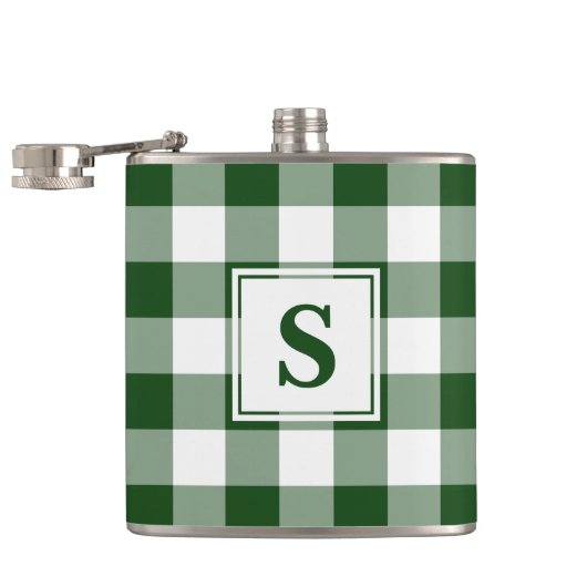 Flasques Gras vert et blanc Plaid Motif avec Monogramme (Ouvert)