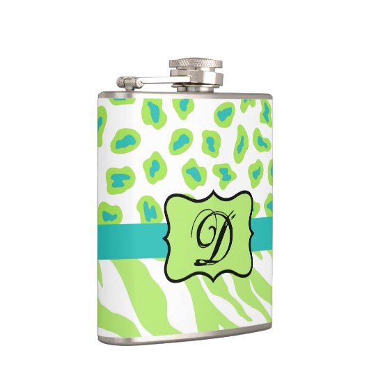 Flasques Green White Zebra Leopard Skin Monogram (Droite)