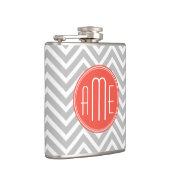 Flasques Gris Chevron et Monogramme Personnalisé Corail (Droite)