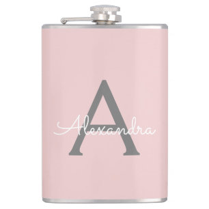 Flasques Gris rose pâle Gris moderne Script Girl Nom du mon