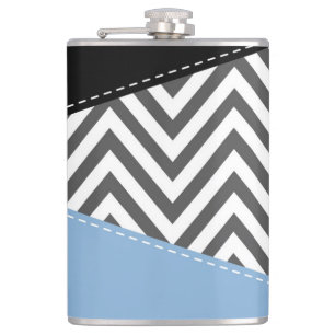 Flasques Gris Zigzag, Gris Chevron, Motif Zigzag, Bleu