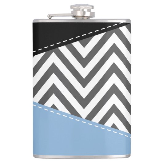 Flasques Gris Zigzag, Gris Chevron, Motif Zigzag, Bleu (Devant)