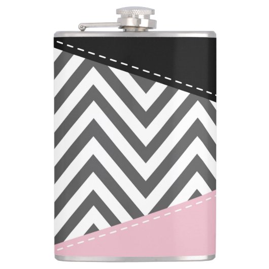 Flasques Gris Zigzag, Gris Chevron, Motif Zigzag, Rose (Devant)