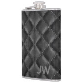 Flasques Groom de Mariage Monogramme en Relief Cuir Noir (Gauche)