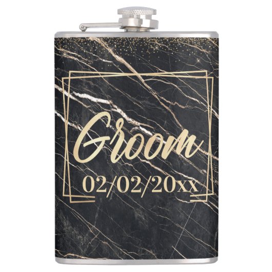 Flasques Groom Elegant : Marbre d'or Célébration (Devant)