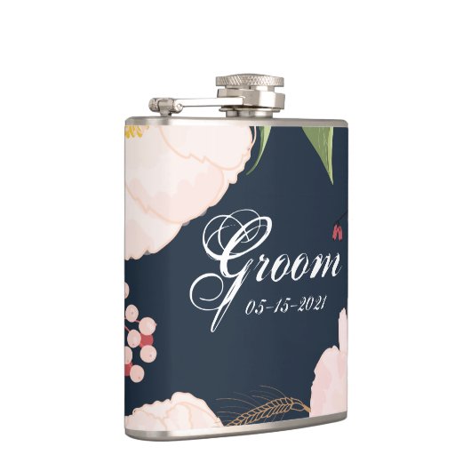 Flasques Groom Whiskey Flask Baby Cosmos rose sur blanc (Droite)