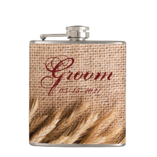 Flasques Groom Whiskey Flask Blé sur Burlap Sack Country R