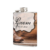 Flasques Groom Whiskey Flask Cowboy Bottes Grange Bois Russ (Gauche)
