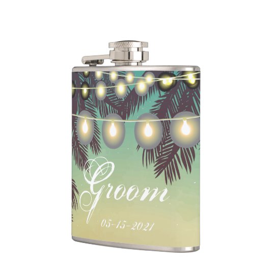 Flasques Groom Whiskey Flask Plage Coucher de soleil Palmie (Gauche)