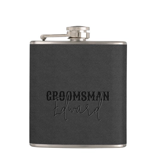 Flasques Groomsman Black Faux Leather Black Text (Devant)
