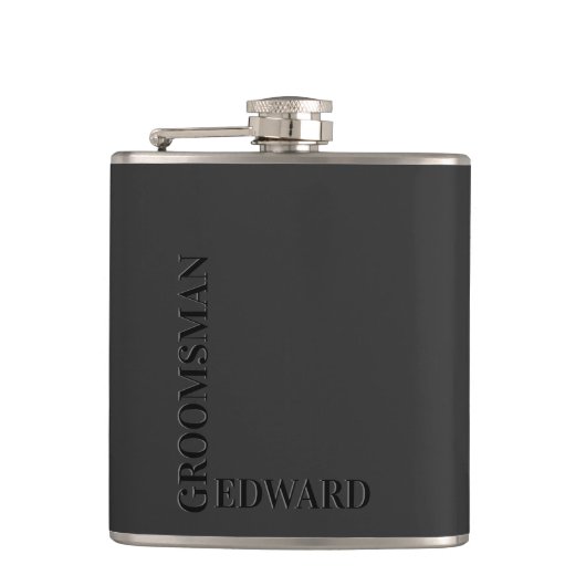Flasques Groomsman Black Typographie Embossée Look Monogram (Devant)