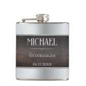 Flasques Groomsman Faux Cuir Métallisé Argent (Devant)