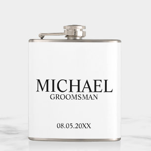 Flasques Groomsman personnalisé moderne noir et blanc