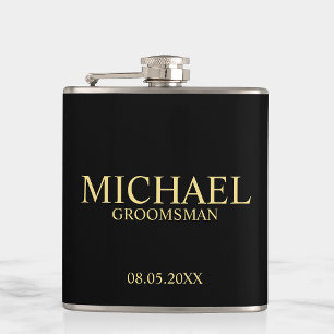 Flasques Groomsman personnalisé moderne noir et or
