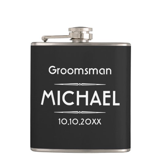 Flasques Groomsman Personnalisé Noir Classique (Devant)