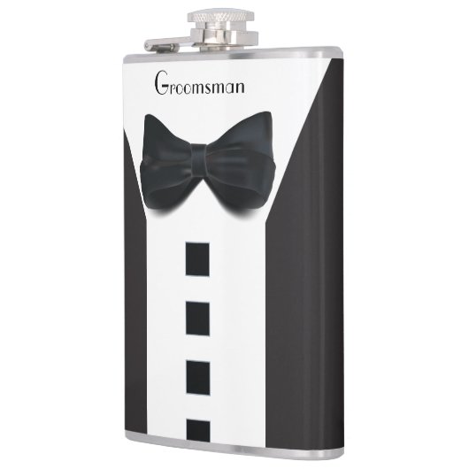 Flasques Groomsman Tuxedo 🎩 Élégant Script de Bling (Gauche)