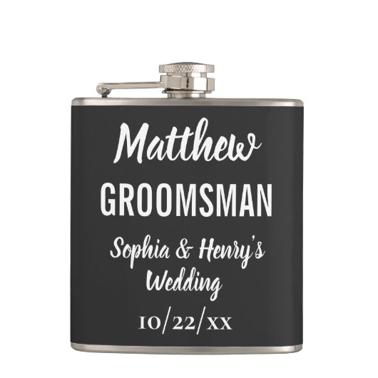 Flasques Groomsman Typographie moderne Mariage noir (Devant)
