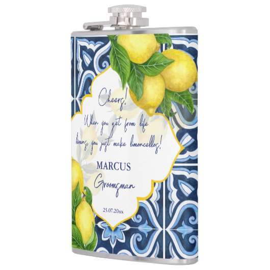 Flasques Groomsmen cadeaux faveurs tuiles bleues citron Ama (Gauche)