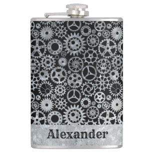 Flasques Gros engrenages en zinc d'argent Steampunk Nom per