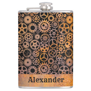 Flasques Gros engrenages Rusty Steampunk Nom personnalisé