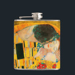 Flasques Gustav Klimt Le Baiser<br><div class="desc">Flacon représentant la peinture à l’huile de Gustav Klimt avec la feuille d’or The Kiss (1908). Un homme et une femme,  aux couleurs dorées brillantes,  embrassent et embrassent avec amour dans un champ de fleurs. Un grand cadeau pour les amateurs d'art Art Nouveau et autrichien.</div>