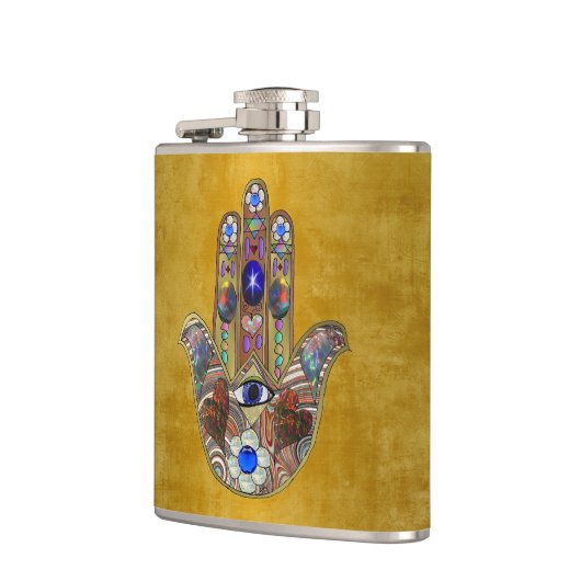 Flasques Hamsa Coeurs Fleurs Opal Art sur Or (Gauche)