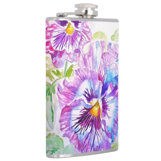 Flasques Hand Painted Purple Pansy Pansies floral (Droite)