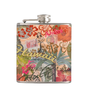 Flasques Hawaii Hula Fleur Voyage Vintage