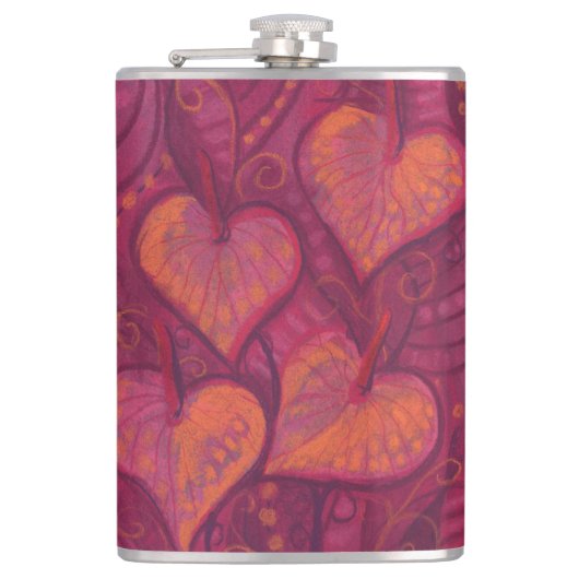 Flasques Hearty Flowers, floral hearts, pink, red & orange (Devant)