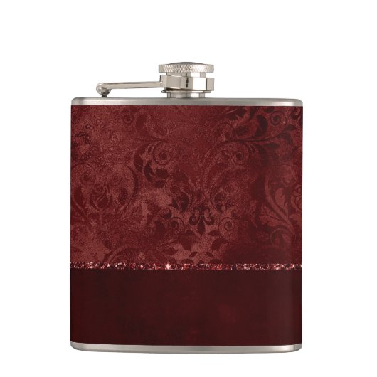 Flasques Henné Romance | Red Satiny Grunge Damask (Devant)