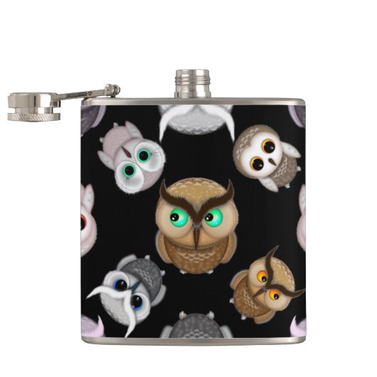 Flasques Hibou amusant sur fond noir (Ouvert)