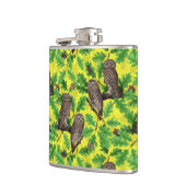 Flasques Hiboux dans la forêt sur fond jaune citron (Gauche)