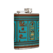 Flasques Hiéroglyphes égyptiens en cuir doré sur turquoise (Droite)