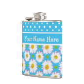 Flasques Hip Flask to Personalize : Polkas, Daisis sur Blue (Gauche)