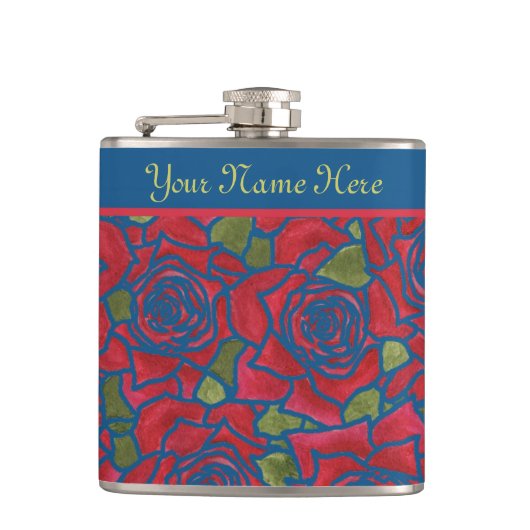 Flasques Hip Flask to Personnalize : Roses rouges sur bleu (Devant)