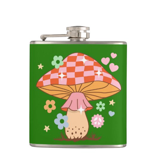 Flasques Hippie de boule de boules de champignons À damiers (Devant)