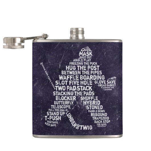 Flasques Hockey Goalie Calligram Hip Flask, Arrière - plan  (Ouvert)