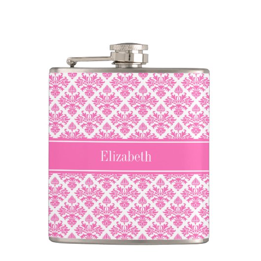 Flasques Hot Pink 2 Wht Damask #3 Hot Pink Nom Monogram (Devant)