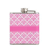 Flasques Hot Pink 2 Wht Damask #3 Hot Pink Nom Monogram (Dos)